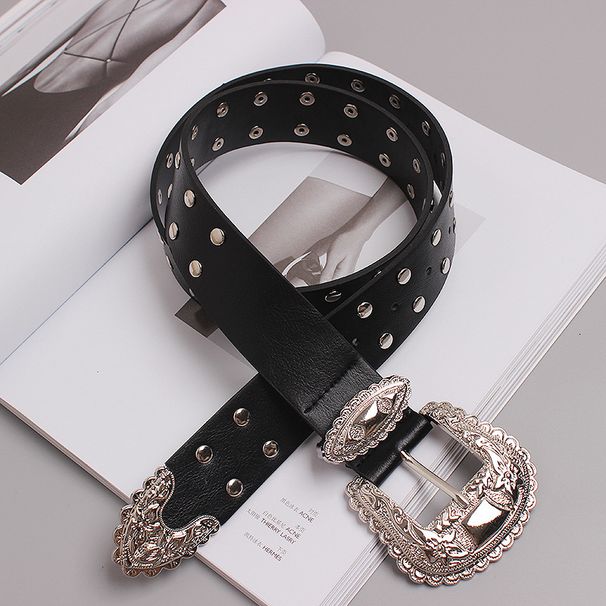 2020 new dark style double row rivet PU belt belt is trendy and cool_voghion.com