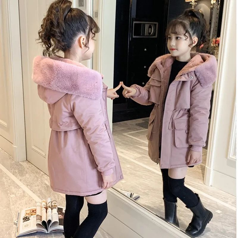 Kids' Clothing new children's stylish plus velvet thickened parka girls big children cotton coat_voghion.com