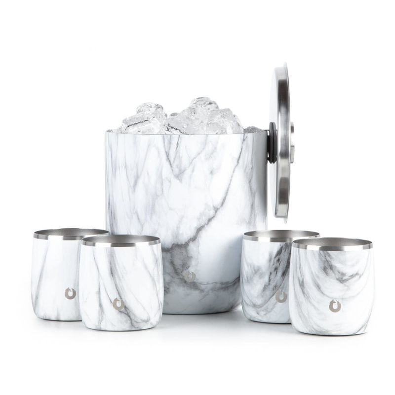 Stainless Steel Ice Bucket With Rocks Glass Set, Marble_voghion.com