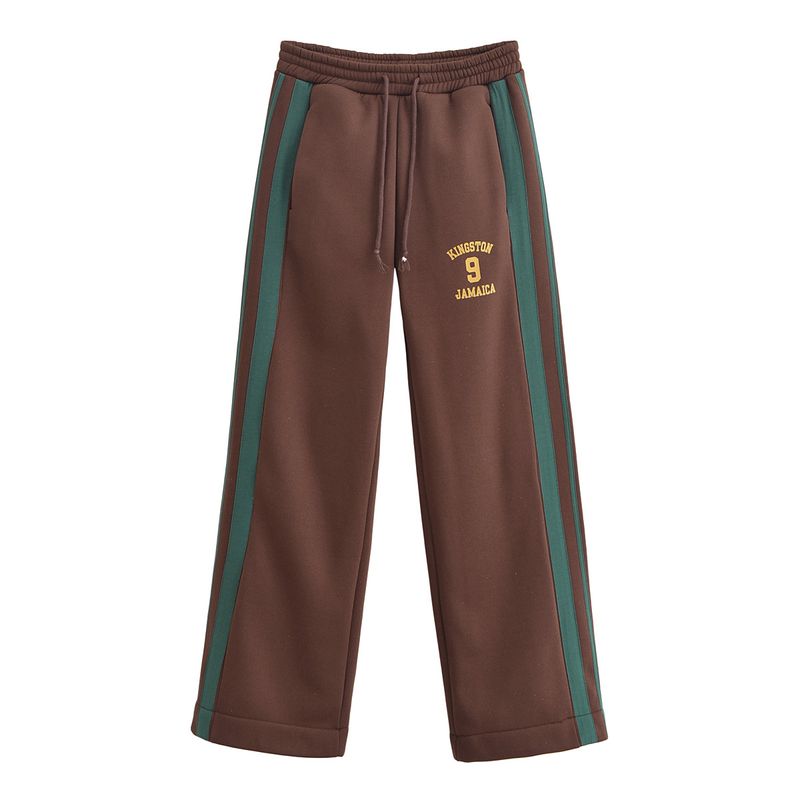 Damenbekleidung Neue Damenbekleidung Bedrucktes Sweatshirt mit Reißverschluss im College-Stil, langärmelig, lockere Freizeithose_voghion.com