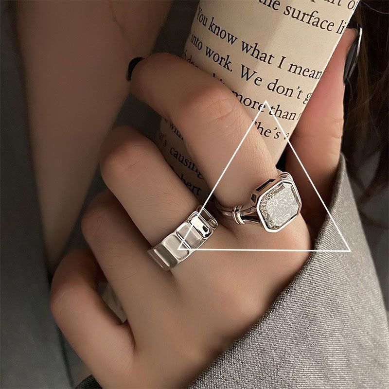 VENUS Sterling Sier Square Zircon Ring Fashion Personality Ins Opening verstelbare ring_voghion.com