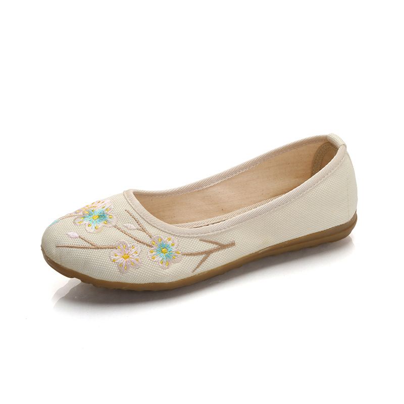 Women’s Shoes Old Beijing Cloth Shoes Cow Tendon Breathable Cotton And Linen Flat Embroidered Women's Shoes Non Slip Single Shoes Retro Shoes_voghion.com