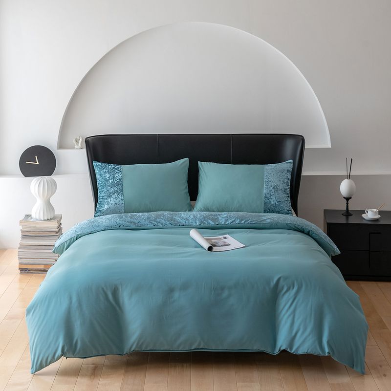 Home Garden Three Piece Set Solid Color Brushed Velvet Splicing High End Light Luxury Quilt Set_voghion.com