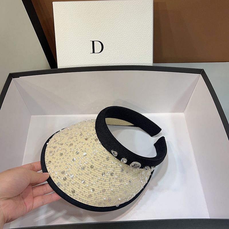 Letní nový flitrovaný diamantový dutý univerzální klobouk pro ženy, stínící, slaměný klobouk, UV ochrana, bez vrchního slunečního klobouku_voghion.com