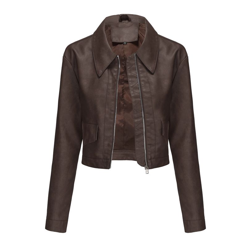 2024 Frühling und Herbst Neue dünne Langarm Casual Damen Mantel Mode Lederjacke_voghion.com