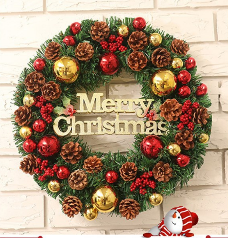 Christmas decorations, Christmas wreath, door hanging 40cm, encrypted with lights, rattan display, window decoration, pine nut wreath, etc_voghion.com