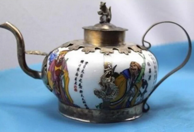 Design sølv abe kinesisk tibet messing hvid porcelæn drage tekande værktøj bryllupsdekoration messing_voghion.com