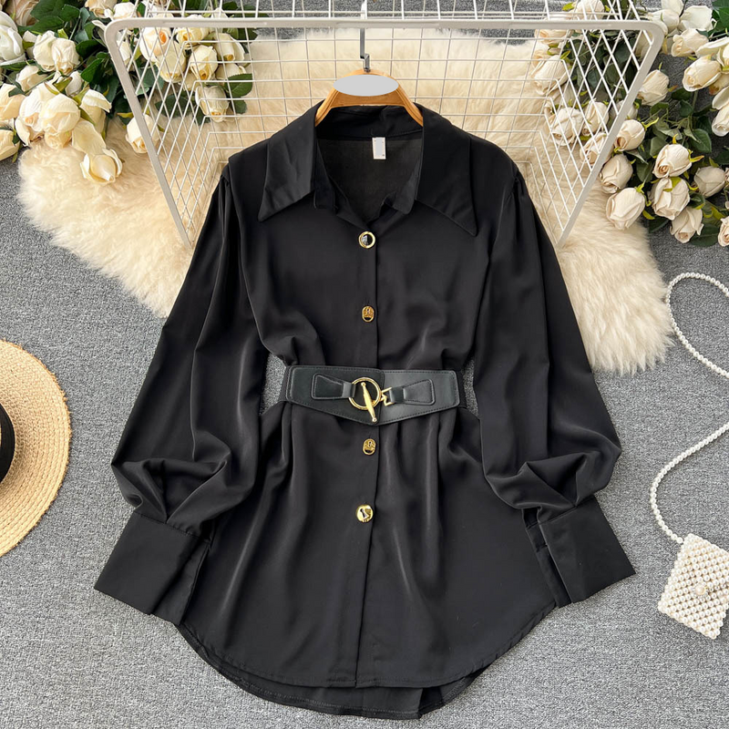 Women's Clothing Unique Petite Lace Up Waist Dress For Autumn Women's High End And Beautiful Temperament Long Sleeved White Shirt Dress_voghion.com