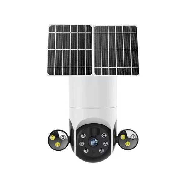 Telecamera di sicurezza solare - Doppia lente con vista panoramica a 360°, rilevamento del movimento tramite IA e visione notturna (senza fili, IP66, resistente alle intemperie, archiviazione cloud/SD)_voghion.com