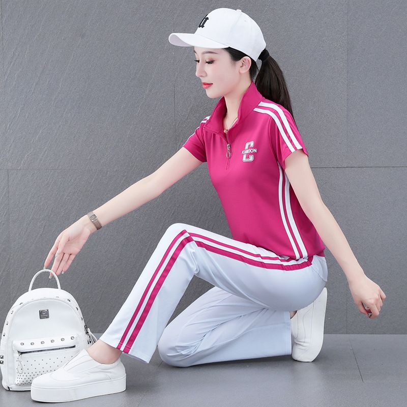 Audday High-End Fashion Casual Spors Sui For Women 2025 Summer New Square Dance Oufi Sand Collar Shor Sleeve Two-Piece_voghion.com