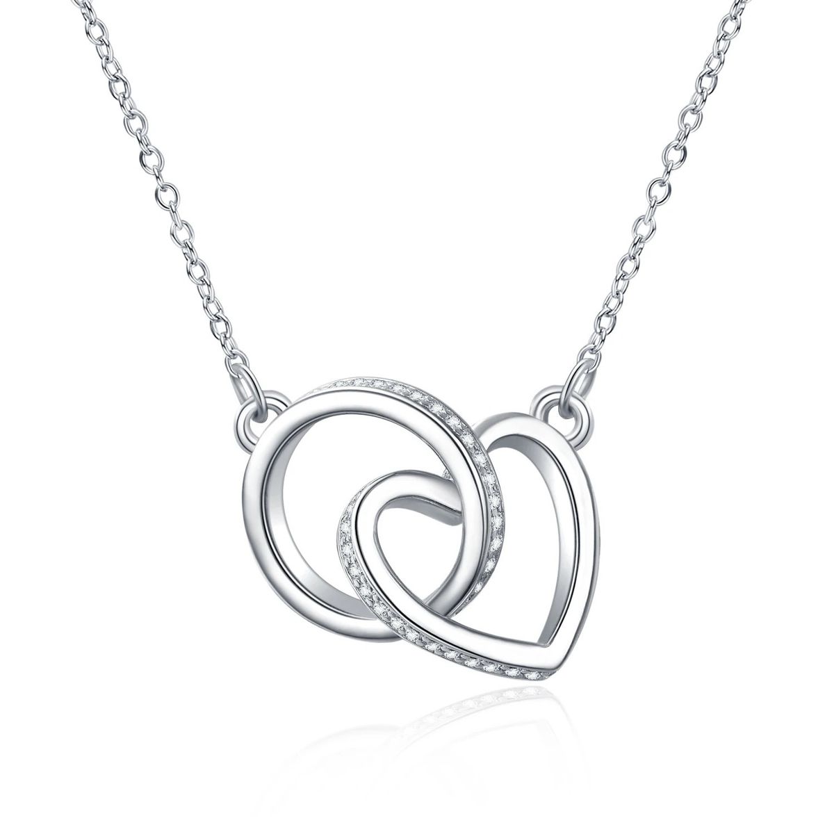 Collana con ciondolo a doppio anello in argento sterling S925 da donna con dettagli in diamanti, girocollo a catena a strati elegante e minimalista_voghion.com