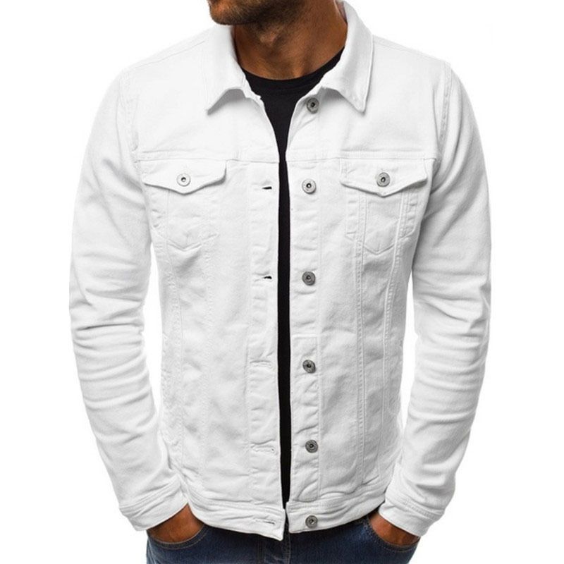 Herrenbekleidung Jeansjacke, einfarbige Herren-Arbeitsjacke mit schmalem Knopf und Knöpfen_voghion.com