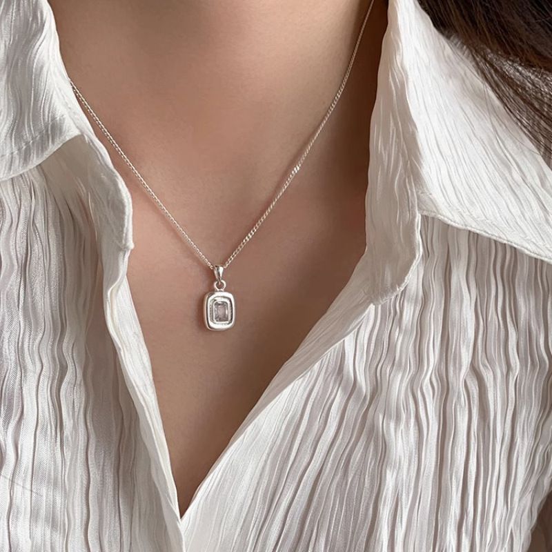 Collar geométrico Sterling VENUS Sier para mujer y niña, circonita, diseño Simple, joyería de moda versátil, gotas_voghion.com