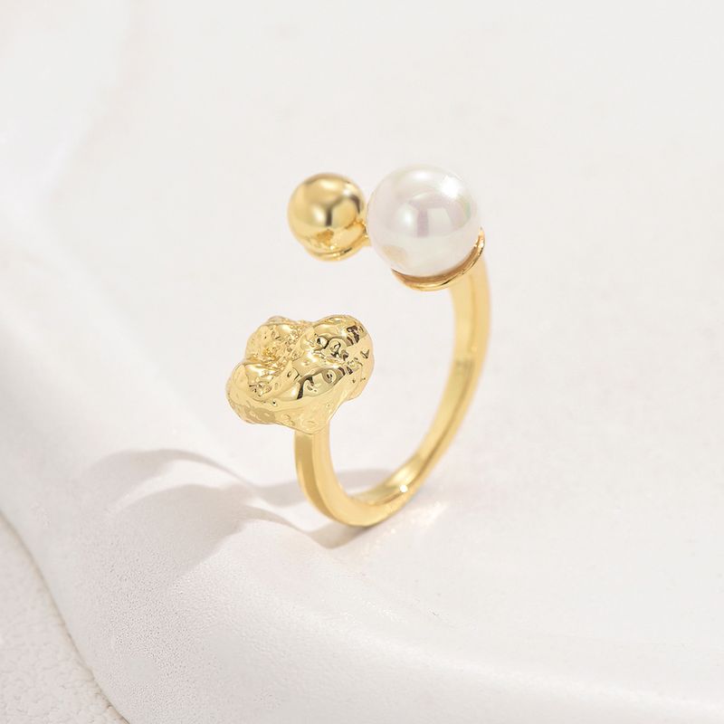 Anillo de perla con incrustaciones geométricas para mujer, diseño plisado de nicho de alta gama, anillo de dedo índice abierto._voghion.com