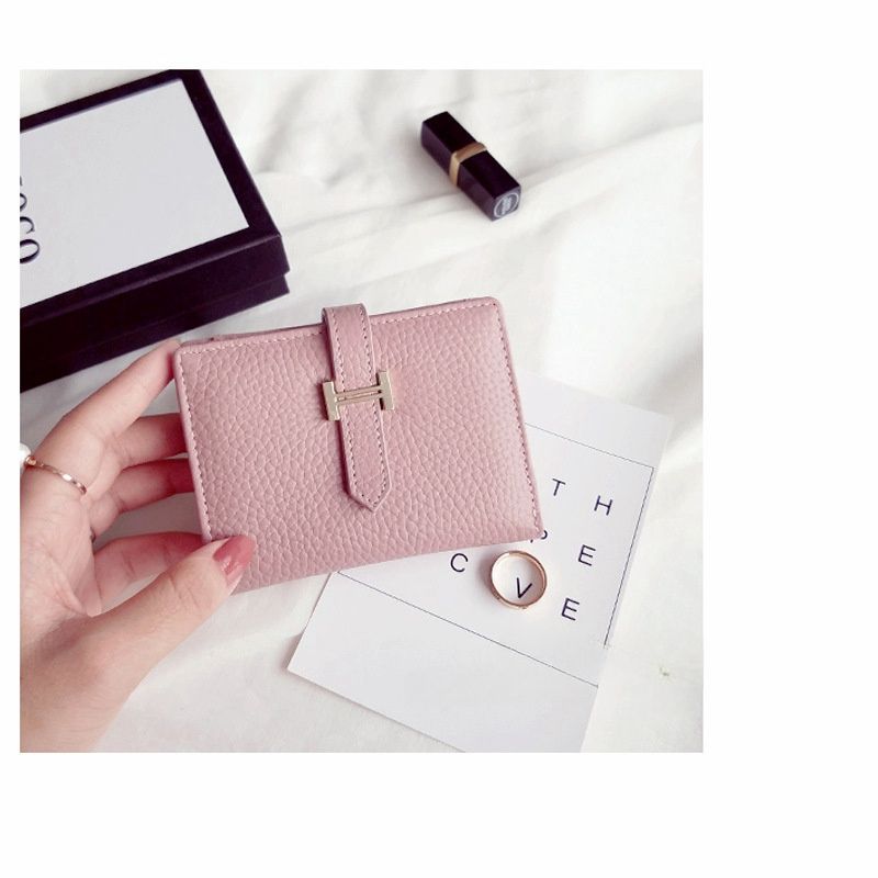 Kurze Designer-Brieftasche aus weichem Rindsleder mit Litschi-Muster. Ultradünne und einfache multifunktionale Faltbrieftasche aus echtem Leder für Damen_voghion.com