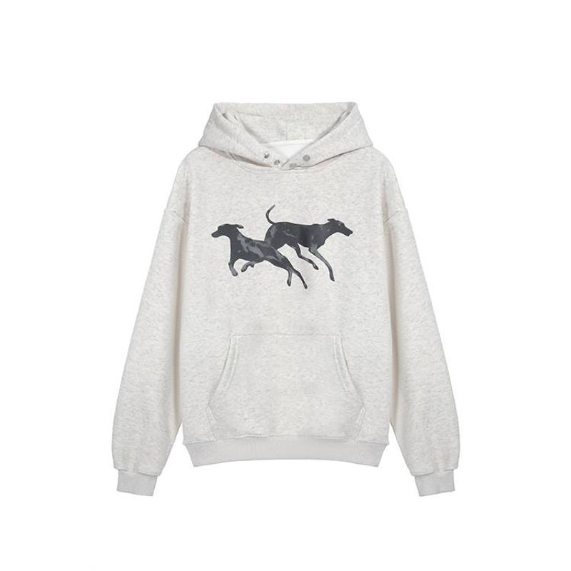 2024 Hierscht/Wanter Nei Street Dog Repair Printed Hoodie Damen Loose Plush Top_voghion.com