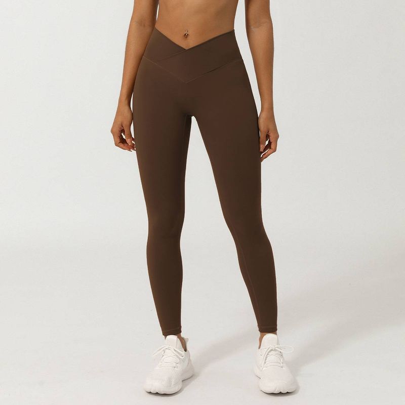 Calça de ioga feminina nude com nove pontos em formato de V, sem corte em T, levantamento do quadril, secagem rápida, calça esportiva_voghion.com
