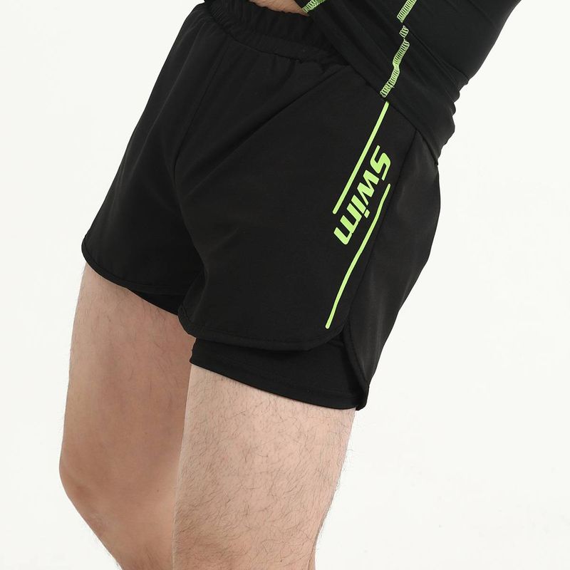 Green-line Swimsuit, Swimming Trunks, Men's Swimsuit Set, Two-piece Training Swimming Trunks, Three-piece Double-layer Swimming Trunks, Beach Trunks_voghion.com
