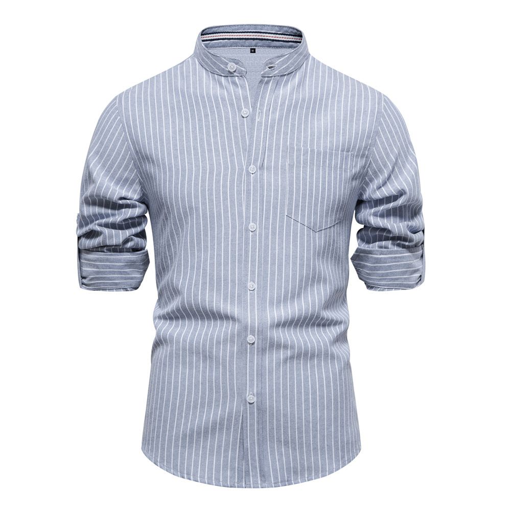 Camicia a maniche lunghe a righe da uomo in cotone e lino, moda casual_voghion.com