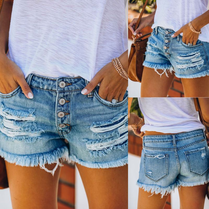Vêtements pour femmes Shorts en jean déchirés à franges tendance pour femmes Pantalons chauds pour femmes_voghion.com