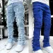 Calça jeans masculina regular empilhada 2024, rasgada, slim fit, patch, desgastada, destruída, reta, hip hop_voghion.com