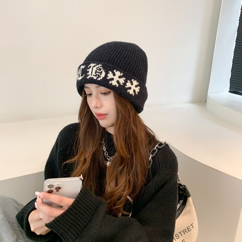 Snowflake Jacquard Loose Hat For Students, Big Head Circumference, Face Slimming, Warm Winter Hat, Knitted Cap_voghion.com
