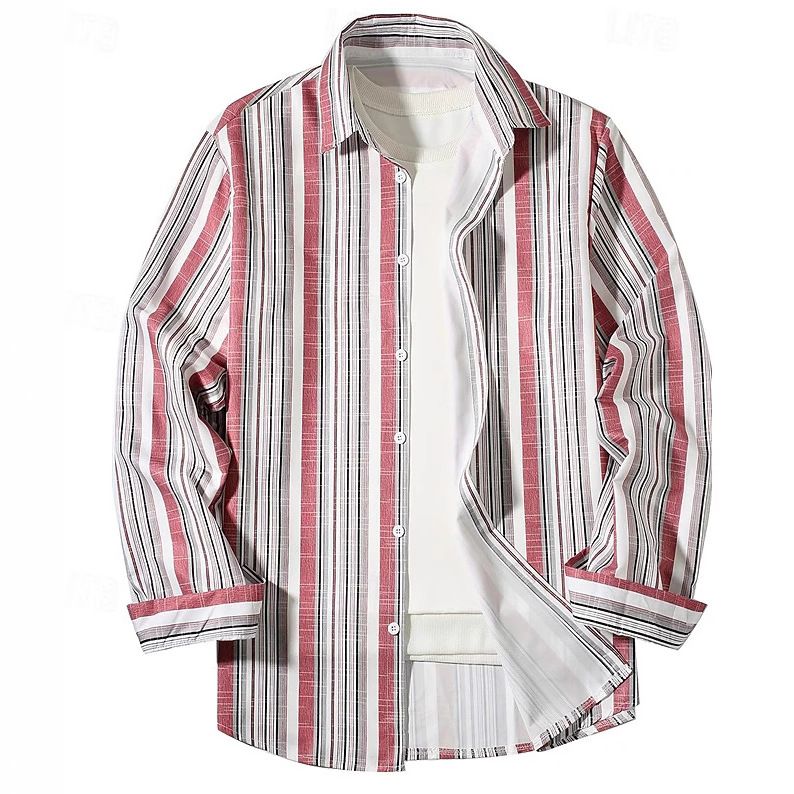 Herenkleding Dagelijks Casual Gestreepte Digitale Print Lange Mouwen Overhemden_voghion.com