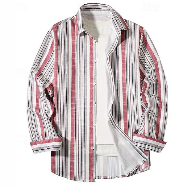 Herenkleding Dagelijks Casual Gestreepte Digitale Print Lange Mouwen Overhemden_voghion.com