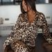 Women's Leopard Print & Pink Striped Viscose Long Sleeve Loungewear Set – Soft Button-Down Top & Long Pants, Comfortable Sleepwear For Home_voghion.com