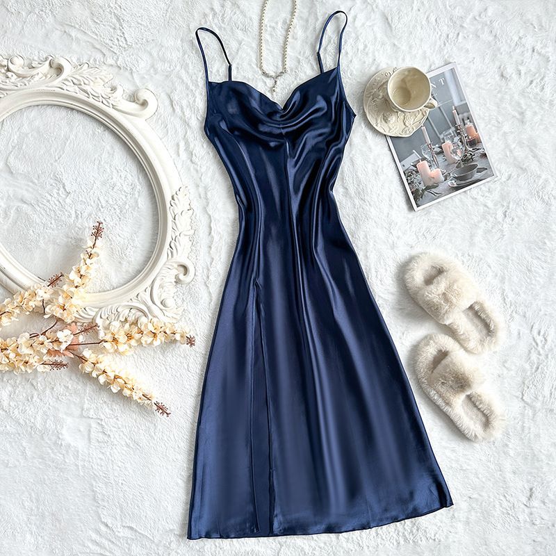 Women's Sleepwears Ice Silk Sexy Sleeveless Suspender Nightdress Simple Thin Simulated Silk Home Clothes Sexy Backless Nightdress_voghion.com