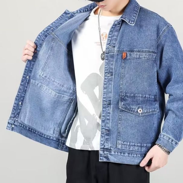 Men's Clothing Plus Size Denim Jacket Men Spring And Autumn Fashion Loose Black Handsome Workwear Jacket Men Large Size_voghion.com