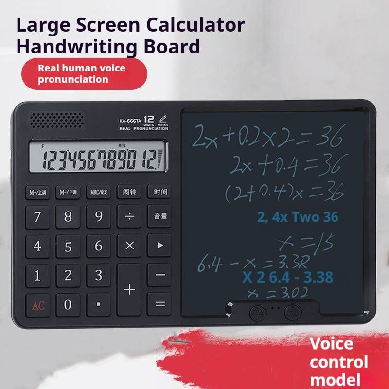Rechargeable Voice Calculator With Writing Pad - 2-in-1 Foldable Business & Student Calculator, Large LCD Screen, Dual Power (Battery/USB)_voghion.com