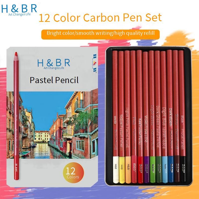 Coffret de 12 crayons fusains de couleur dans une boîte métallique – Fournitures de dessin et d'esquisse haut de gamme pour artistes et débutants_voghion.com