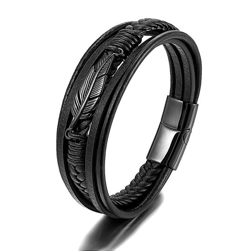 Leather Rope Bracelet Men's Punk Style Feather Bracelet_voghion.com