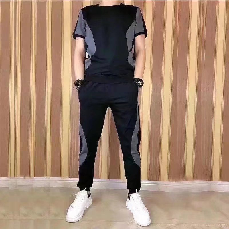 Men's Clohting Fashionable Elastic Thin Sportswear Men's Suit Cool One Set Men's Versatile Classic Summer Nine-point Trousers_voghion.com