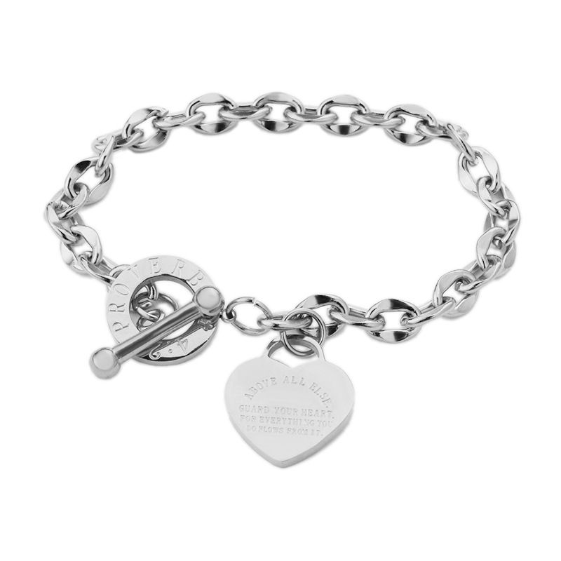 trendy peach heart circle OT buckle peach heart shaped bracelet for women Titanium steel love letter chain ins style hand jewelry_voghion.com