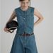 Audday First Look Vintage Summer Frayed Short Sleeveless A-line Low Waist Elegant Denim Skirt Set_voghion.com