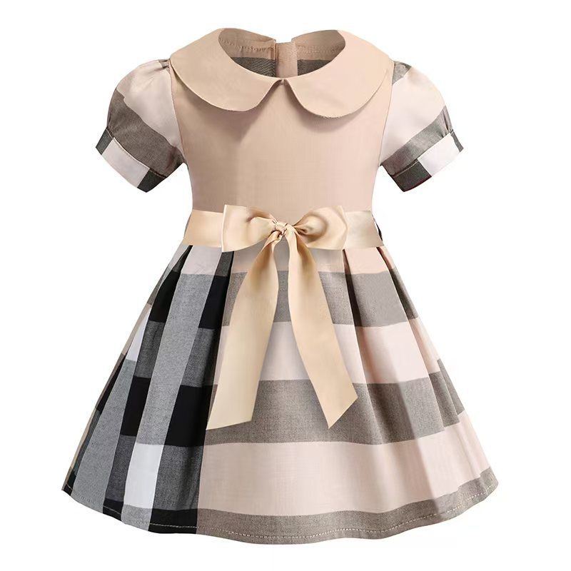 Kids’ Clothing Spring And Summer New Lapel Plaid Contrast Color British Style Pure Cotton Girl Dress_voghion.com