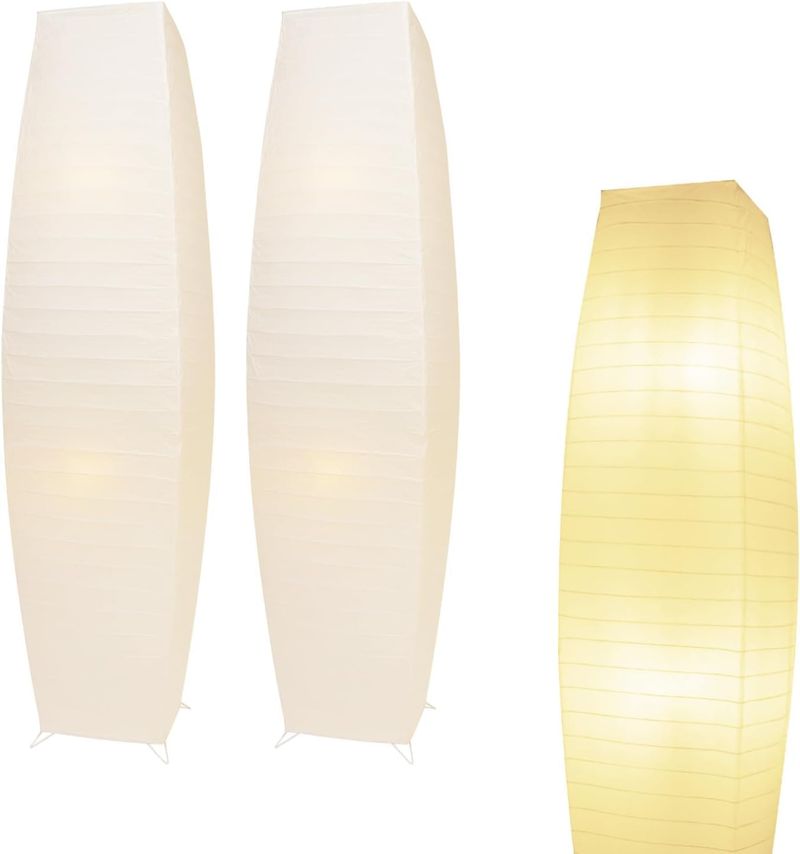 Papierlampe Boden, Japanische Lampe Mit Reispapier Laterne Schatten, Minimalistischer Stil Ecke Bodenlampe Für Schlafzimmer,Büro & Wohnzimmer (2 Pack)_voghion.com