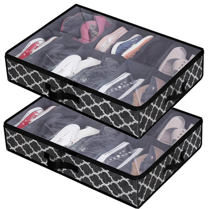 Familien-Organizer, Bettunterteil-Schuhaufbewahrungsbox, transparente Verpackungsaufbewahrungsbox, faltbare Aufbewahrungstasche aus Vliesgitter_voghion.com