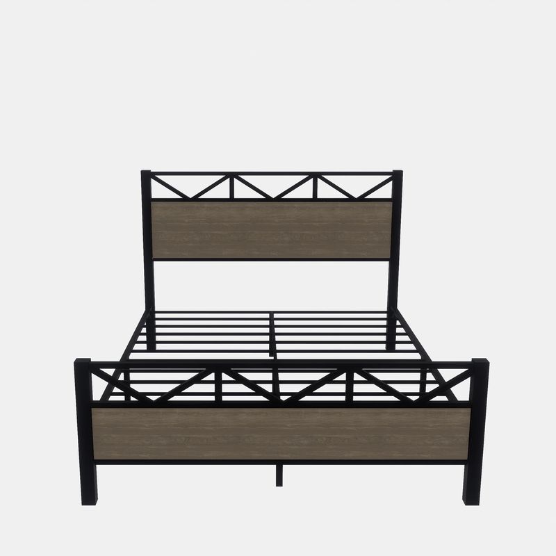 Full Size Bed Frame, Easy Assembly, Brown_voghion.com
