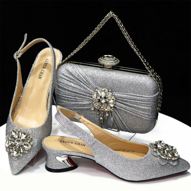 Women's Shoes And Bag Combination Set Pointed Toe Women's Shoes Square Diamond Buckle Handbag_voghion.com