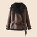 Cappotto in similpelle con cintura e collo in pelliccia sintetica - Capispalla invernale alla moda da strada per donna (marrone, XS/S/M/L)_voghion.com