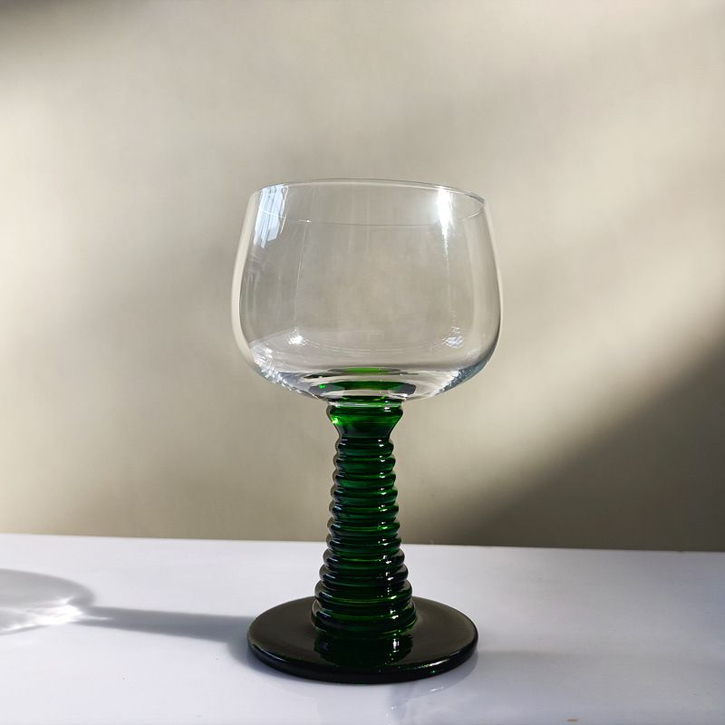 Medieval vintage French style retro style screw rod colored glass tall glass green pink champagne glass sweet wine glass_voghion.com