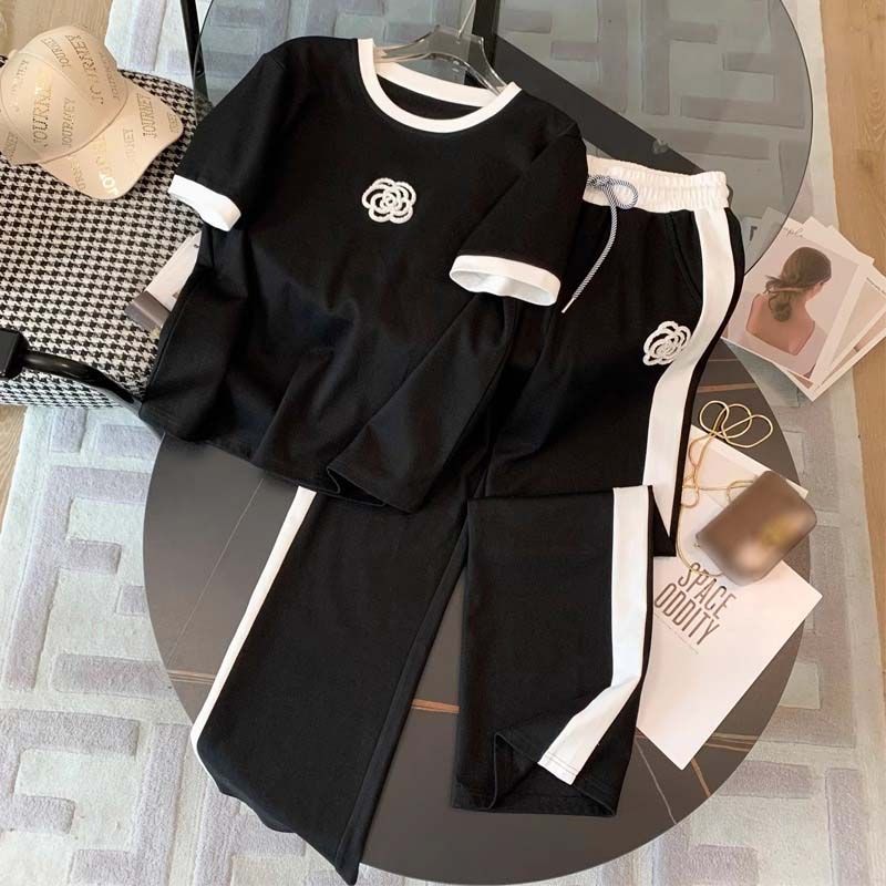 High-end Casual Sports Suit For Women, Thin Style, Fashionable And Fashionable, Age-reducing Wide-leg Pants, Fashionable Two-piece Set_voghion.com