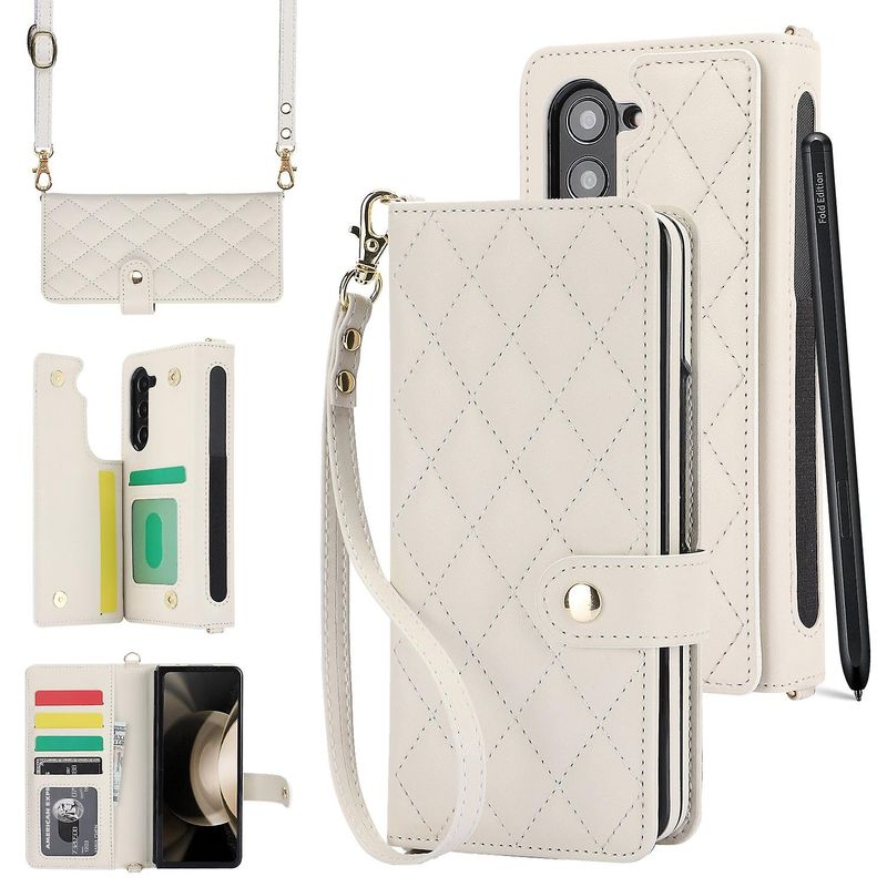 For Samsung Galaxy Z Fold5 5G PC+PU Leather Flip Cover Shockproof Wallet Phone Case With Strap_voghion.com