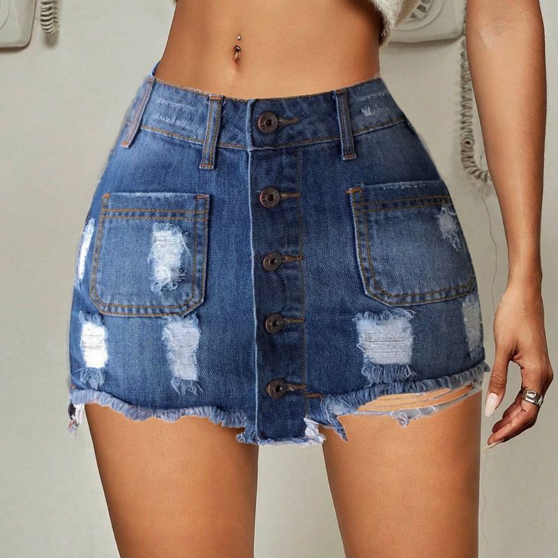 Îmbrăcăminte pentru femei Fusta scurtă din denim New Style Ripped Slim Sold Skirt Spot_voghion.com