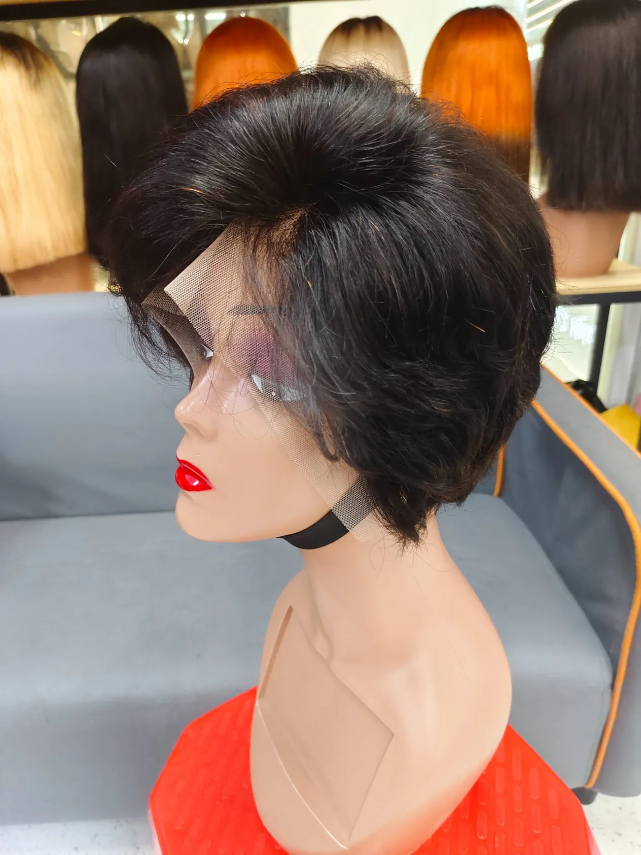 13x4 Lace Front Pixie Cut perruque en gros perruques courtes cheveux humains Bob perruque avec Bang pour les femmes noires_voghion.com