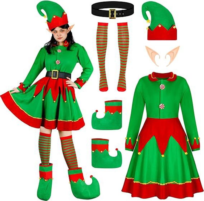 Christmas Elf Costume Set Santa Helper Cosplay Costume Dress Women's Christmas Costume_voghion.com