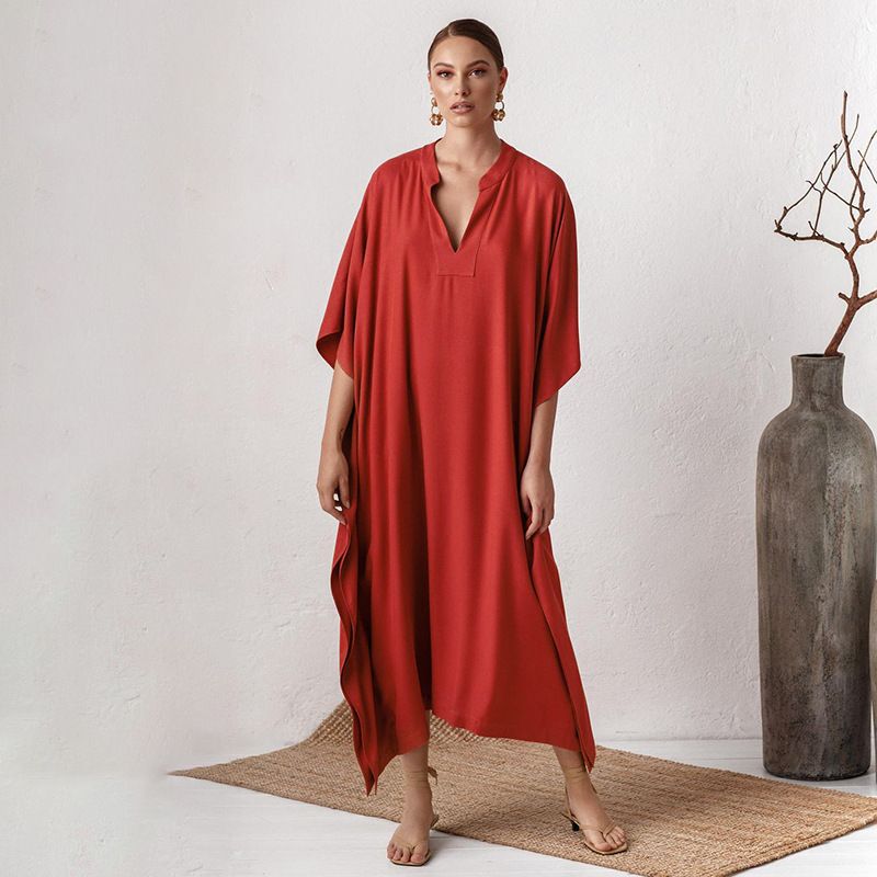 Robe de plage légère et fluide en polyester, cache-maillot de bain, longue robe de protection solaire pour femme, taille unique_voghion.com